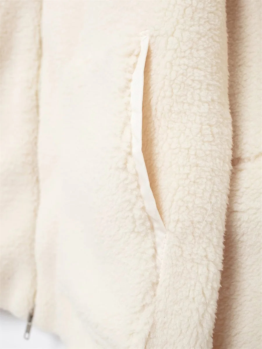 Warm Fleece Coat Casual Thick Stand Collar Long Sleeve Zip Up Wool Jacket