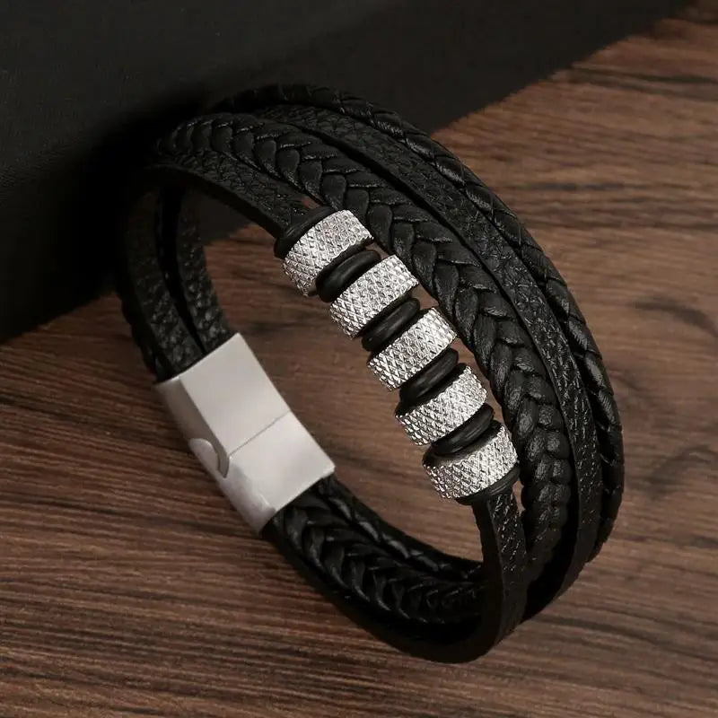 Classic Men's Leather Bracelet  Style Hand-woven Multi-layer Combination Accessory Fashion Man Jewelry