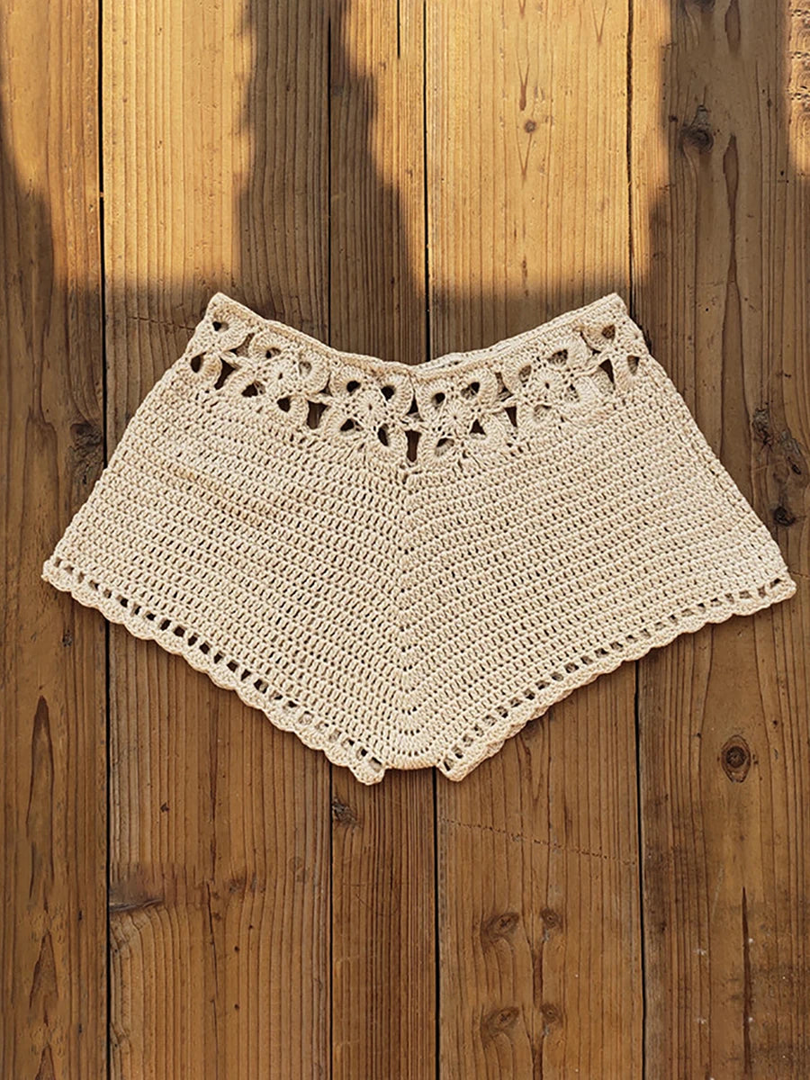 Crochet Cutout Bathing Suit Bottoms Drawstring Beach Board Shorts