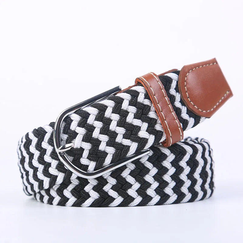 Casual Knitted Pin Buckle Belt Woven Canvas Elastic Expandable Braided Stretch Belts Women Jeans