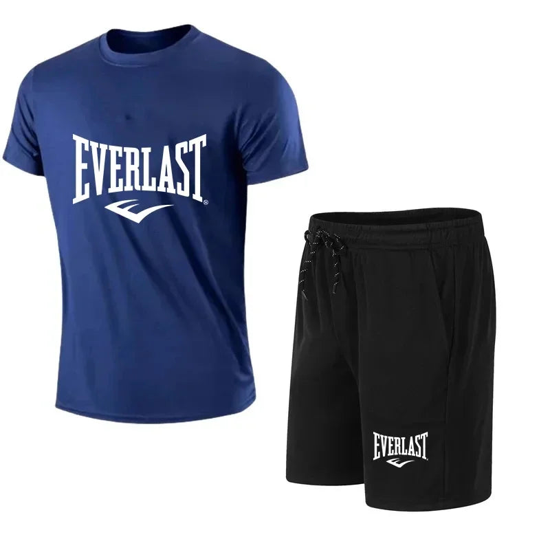 Summer Simplify Style Men's Sports Fashion Sets, Summer Leisure  Short Sleeve Tops + Shorts 2 Piece ,Outfit Outdoor Run Gym