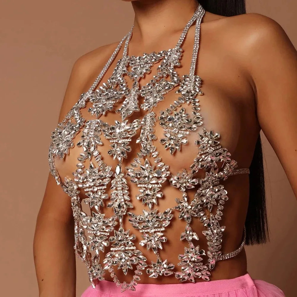 Exaggerated Vest Rhinestone Chest Chain Body Accessories Crystal Lingerie Bra