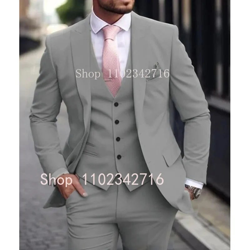 Luxury Men's Suits  Slim fit 3 Piece Jacket Pant With Vest Groom Wedding Tuxedo Formal Occasion