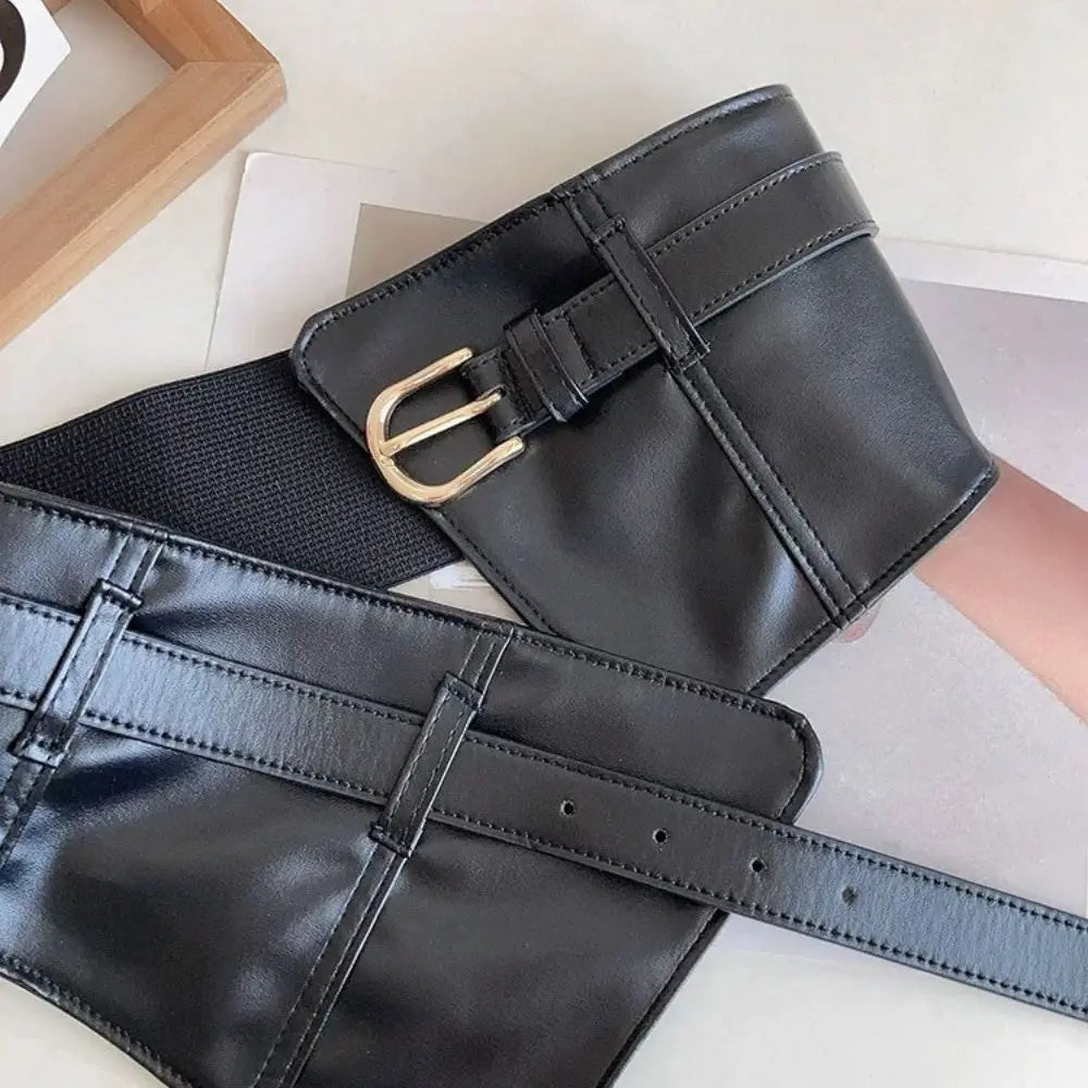 Hot Pin Buckle Wide Belts Retro Waist  PU Leather Corset