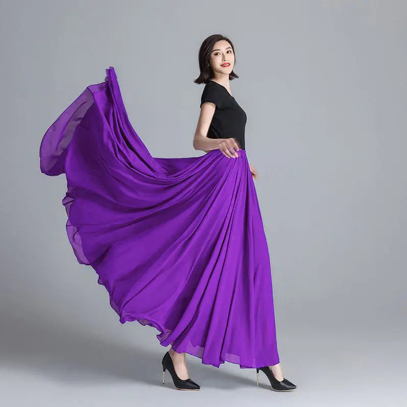 Pleated High Waist Chiffon Long Skirt