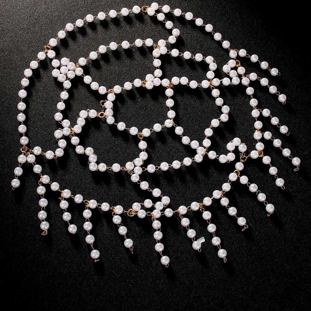 Pearl Fringe Headpiece Crystal Cap  Roaring 20s Great Gatsby Tassel Hair Accessories