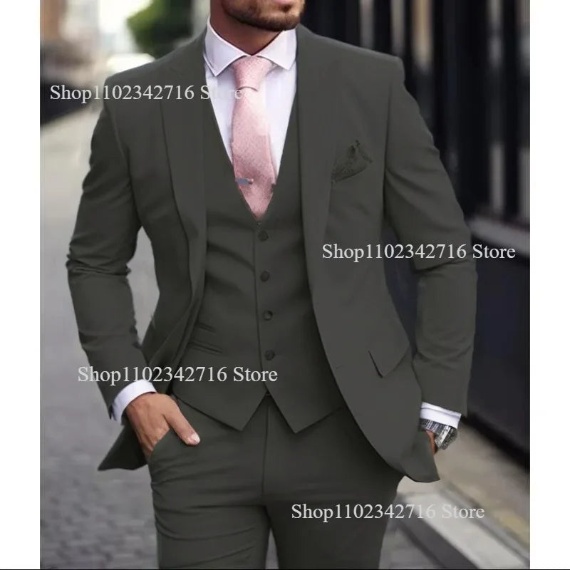 Luxury Men's Suits  Slim fit 3 Piece Jacket Pant With Vest Groom Wedding Tuxedo Formal Occasion