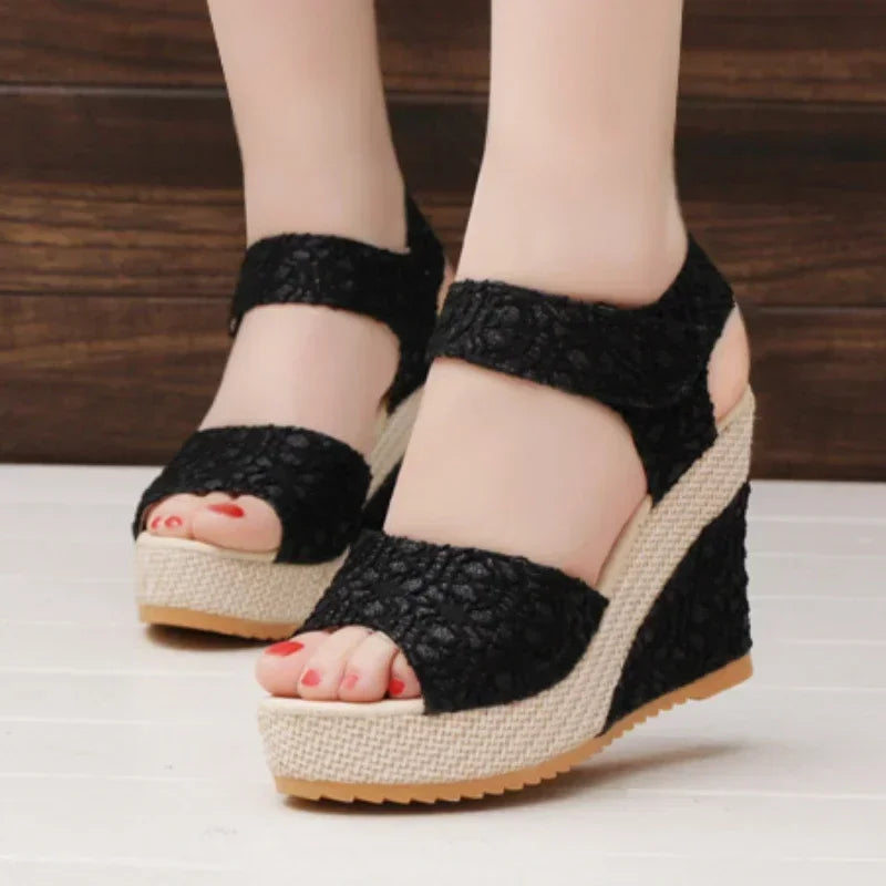Women's Wedges Sandals  Summer  Fashion Mesh Peep Toe Platform High Heel Women Sandals Sexy Party Dress Women
