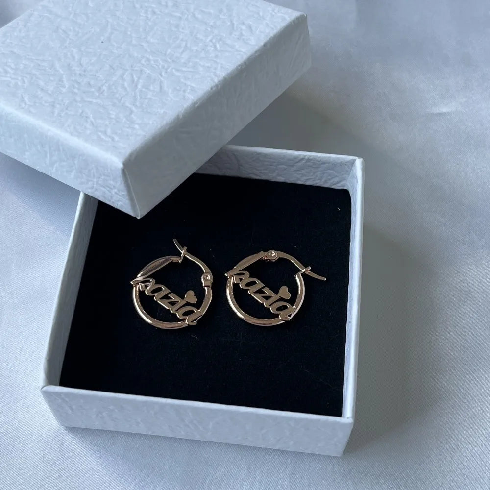 Custom Nameplate Earring Hoops 20mm 18K Gold Plated Stainless Steel Letter Round Earring