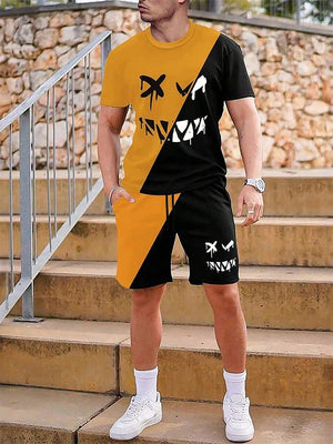 Urban street fashion trend men's crew neck short sleeve suit outdoor simple crew neck top casual and comfortable shorts