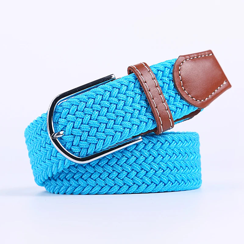 Casual Knitted Pin Buckle Belt Woven Canvas Elastic Expandable Braided Stretch Belts Women Jeans