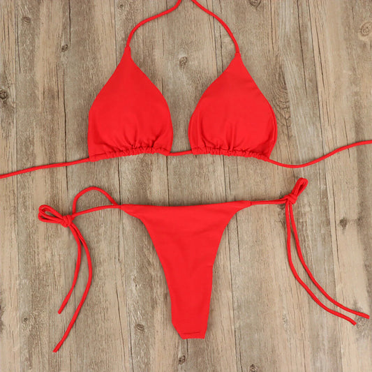 Sexy Women Bikini Side Tie Swimsuit T--back Low Rise Thong Bandage Style Brazilian Swimwear Soft
