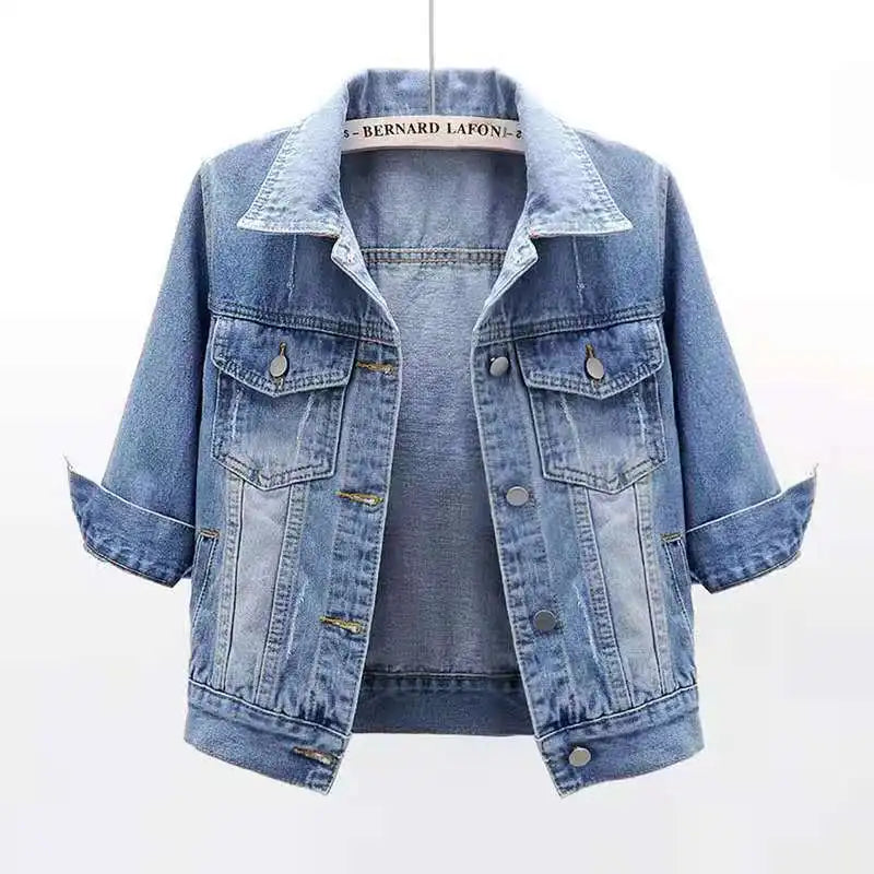 Women's Denim Jacket Short Coat  Jean Jackets Casual Tops Loose Tops Lady Outerwear