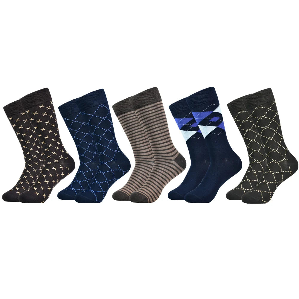 5 Pairs of  Men's Mid-Calf Socks - Soft, Breathable, Moisture-Wicking Bamboo Fiber for All Season Wear