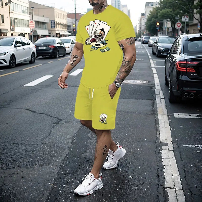 Summer Men's Set 3D Printing Series T-shirt + Shorts 2-piece Set Fashion Street Clothing Casual Slow Running Men's Sportswear