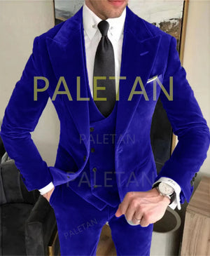 Business Velvet Blazer Sets Men's Suits Elegant Formal 3 Pieces Outfits Jacket+Pants+Vest
