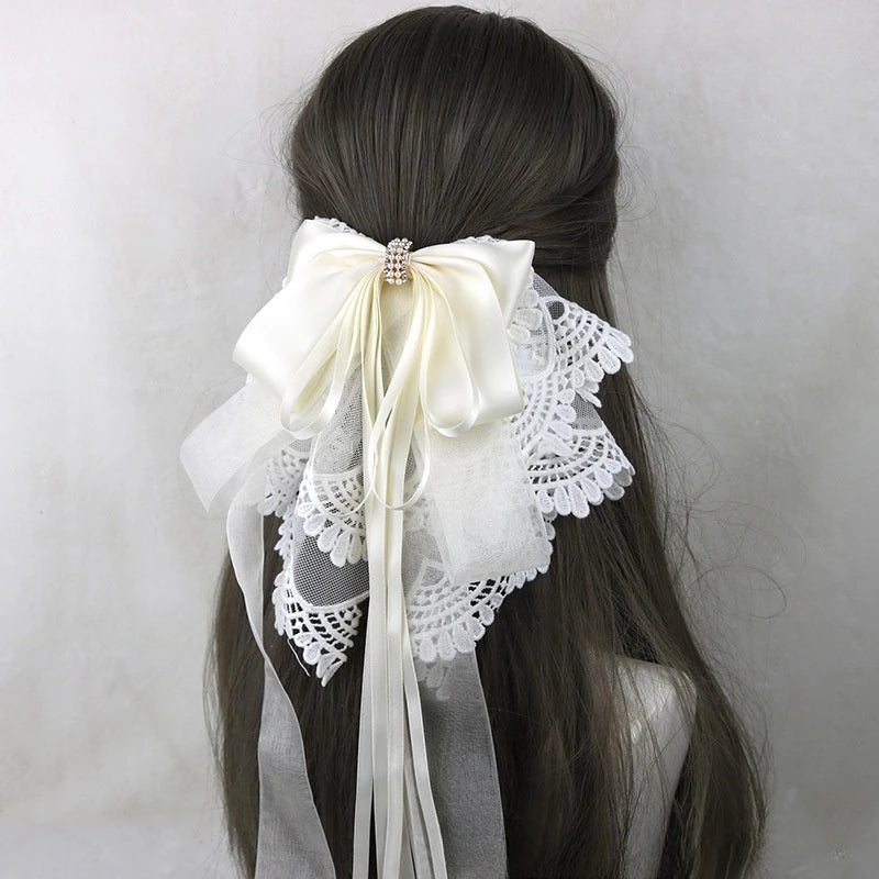 Ribbon Bow Headband With Hairpins Wide Hair Hoop Lace Ruffled Tassels Hair Bands Sweet Hair Accessories
