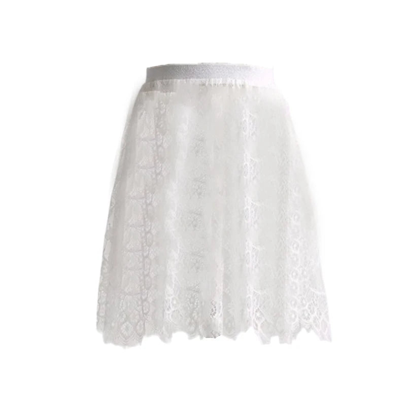 Floral Lace Maxi Skirt with Elastic Waistband and Sheer Mesh Overlay - Perfect for Layering Under Dresses