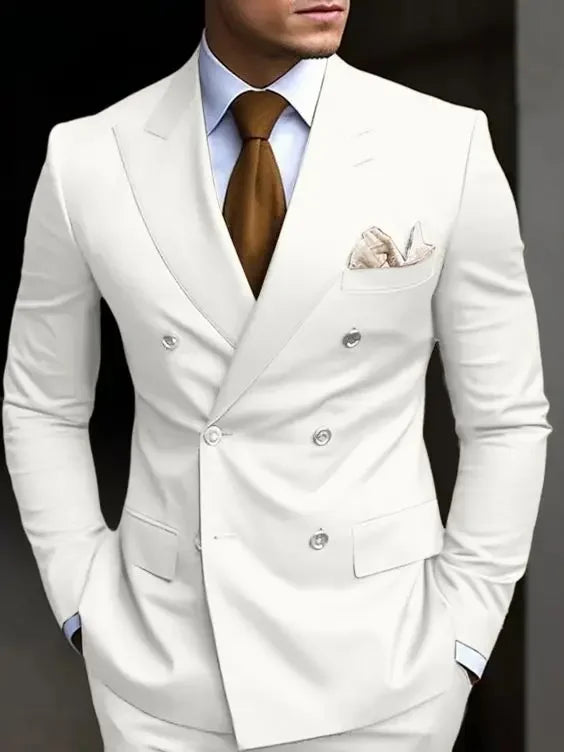 Double Breasted Men's Suits Six-buttons 2 Piece Set Blazer Pant Custom Made Wedding Tuxedos Male Prom Party Suits
