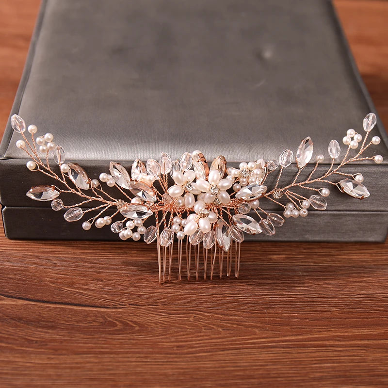 Hair Combs  Hair Accessories For Women Hair Jewelry Silver Color Pearl Rhinestone Head Jewelry Women Accessories
