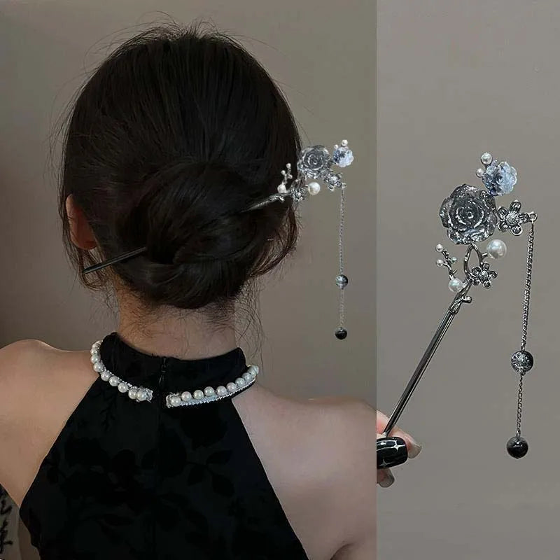 Chinese Style Butterfly Flower Tassel Hair Stick for Women Vintage Metal Chopstick Hair Sticks Hair Accessories