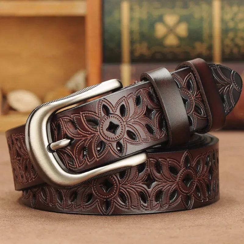 Red Second Layer Cowskin Belt Genuine Leather Vintage Pin Buckle Strap