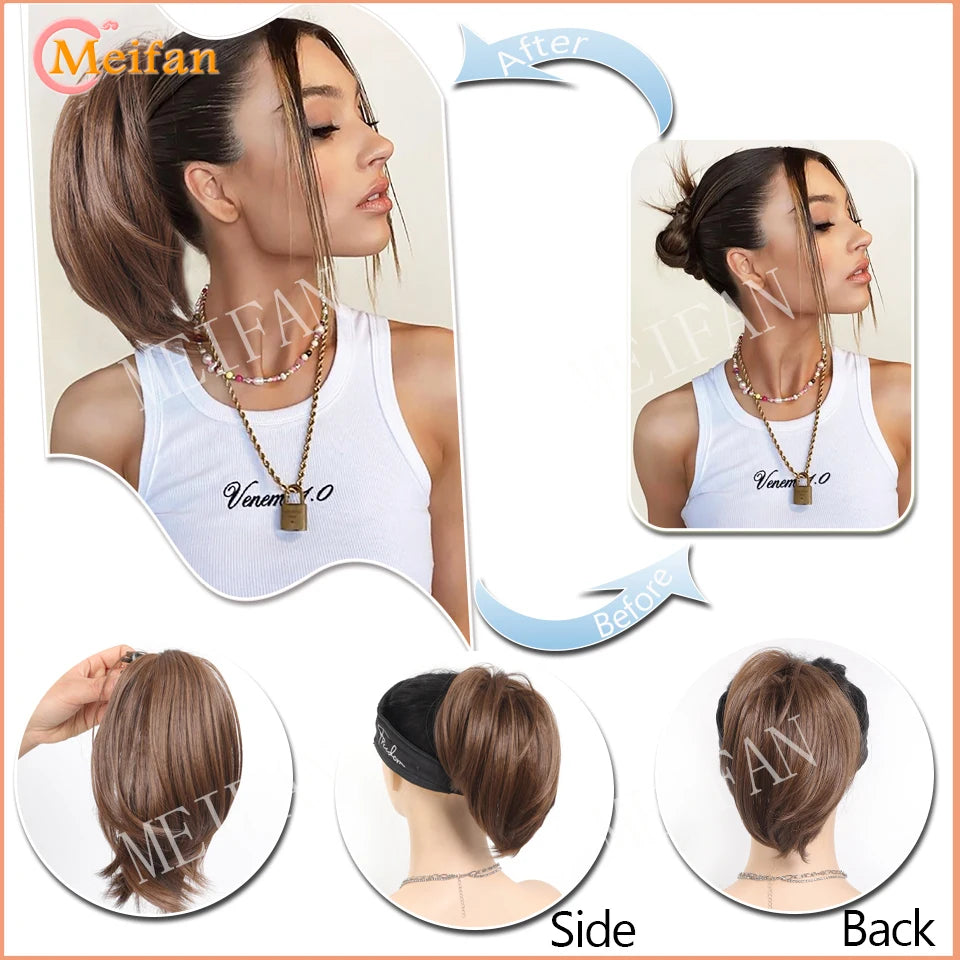 Synthetic Straight Claw Clip Chignon Fluffy Donut Messy Hair Bun Clip in Hairtail Extensions Natural Hairpieces for Women