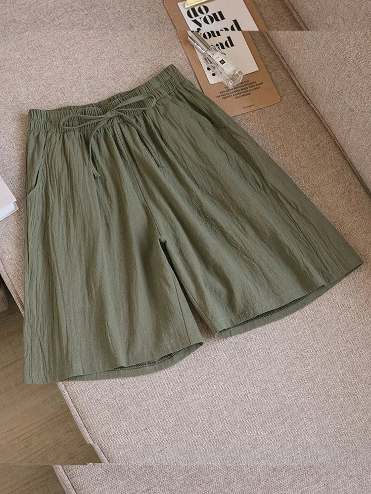 Cotton Shorts, Summer Casual Solid Two Pockets shorts high waist loose shorts  Soft Cool female shorts