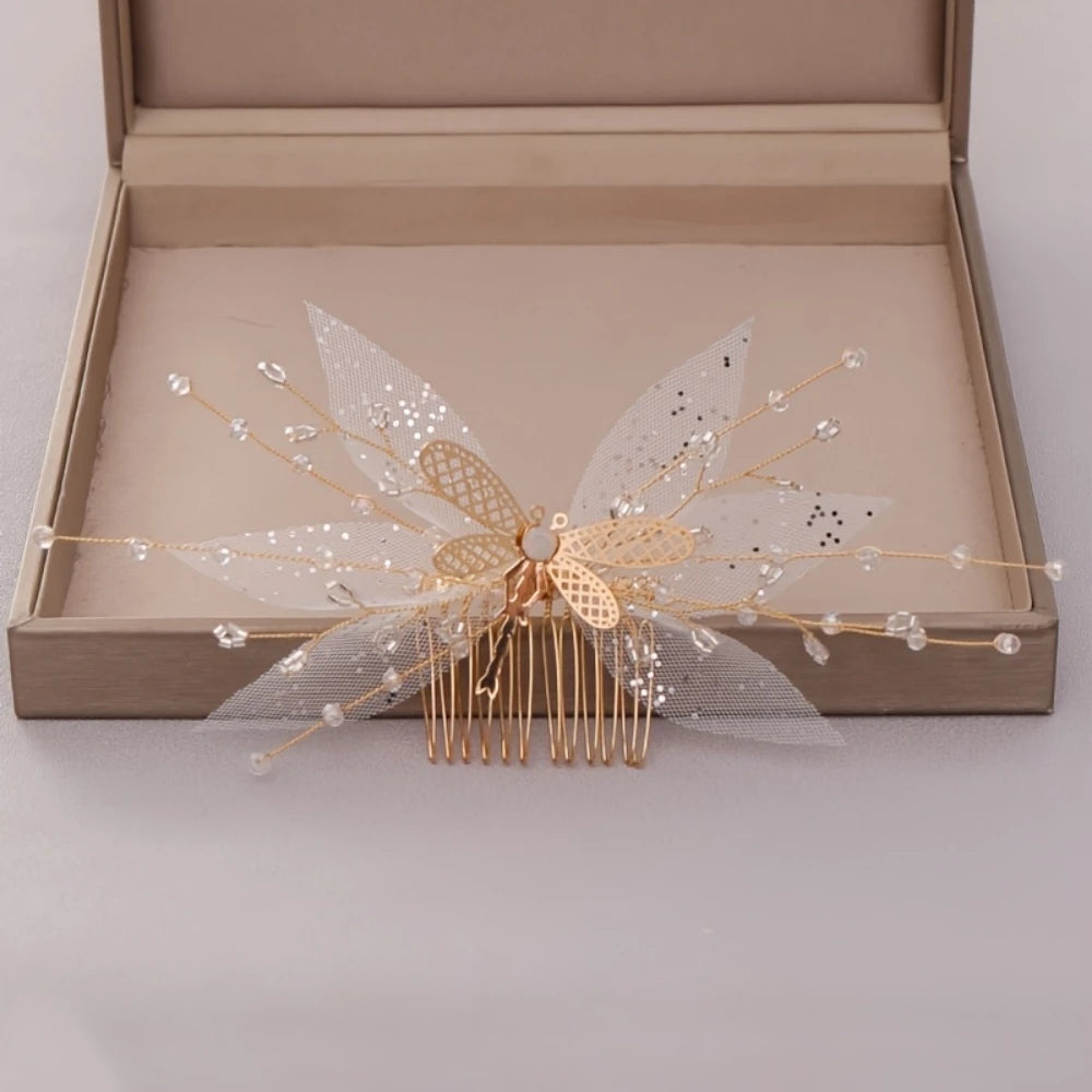 Gold Color Crystal Pearl Hair Comb Headband For Women Bride Party Bridal Wedding Hair Accessories Jewelry Comb Headband