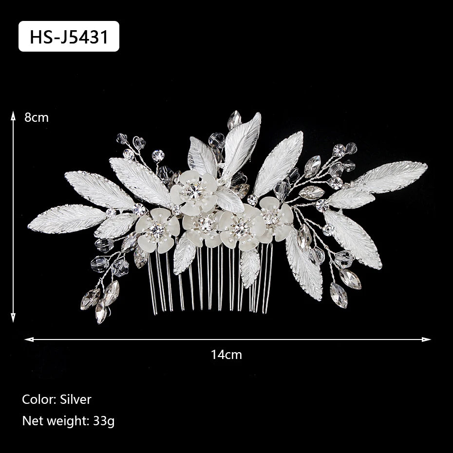 Silver Color Rhinestone Hair Comb Pearl Crystal Hair Accessories Ornament Prom Bridal Flower Headpiece Jewelry