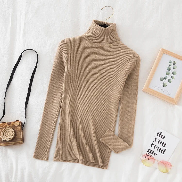 Women's Turtleneck Sweater Knitted Soft Pullovers cashmere Jumpers Basic Solid Soft Sweaters Women Autumn Winter Casual Top