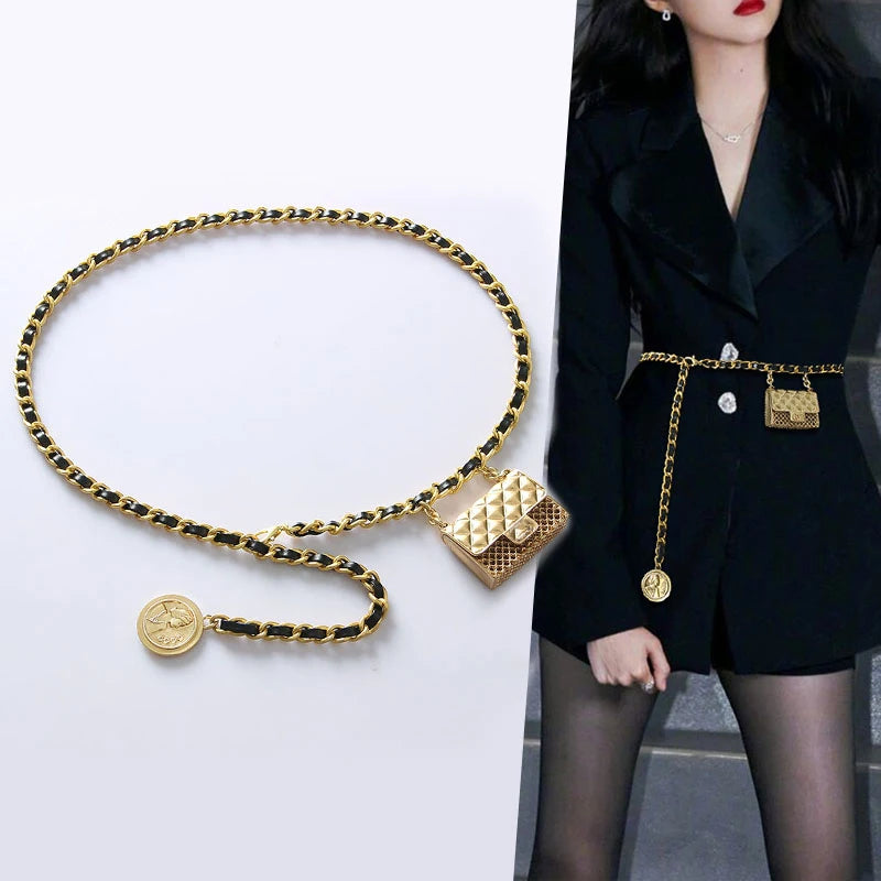 Fashion Gold Chain Bag Charm Belt Female Waist Designer Belts For Women High Quality Luxury Brand Long Waistband