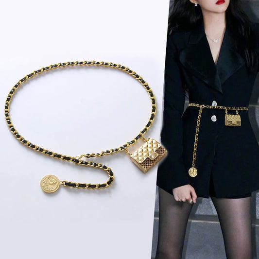 Fashion Gold Chain Bag Charm Belt Female Waist Designer Belts For Women High Quality Luxury Brand Long Waistband