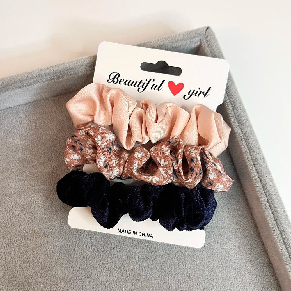 3PCS/Set Corduroy Knitted Small Scrunchies Elastic Hair Ties Women Girls Satin Ponytail Rubber Hair Bands Rope Hair Accessories