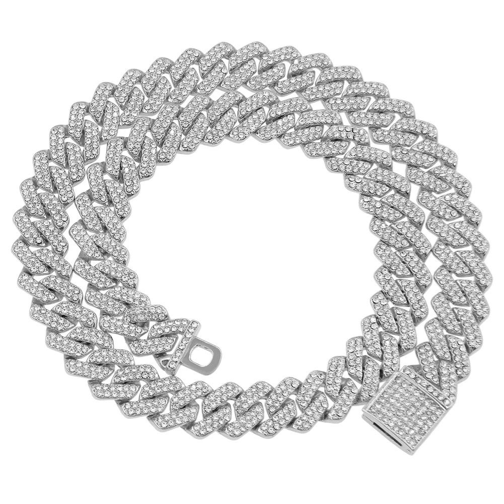 3pcs Necklace+Bracelet+Watch Cuban Chain Watch for Men Hip Hop Miami Curb Iced Out Paved Rhinestone Rapper Cuban men Jewelry set