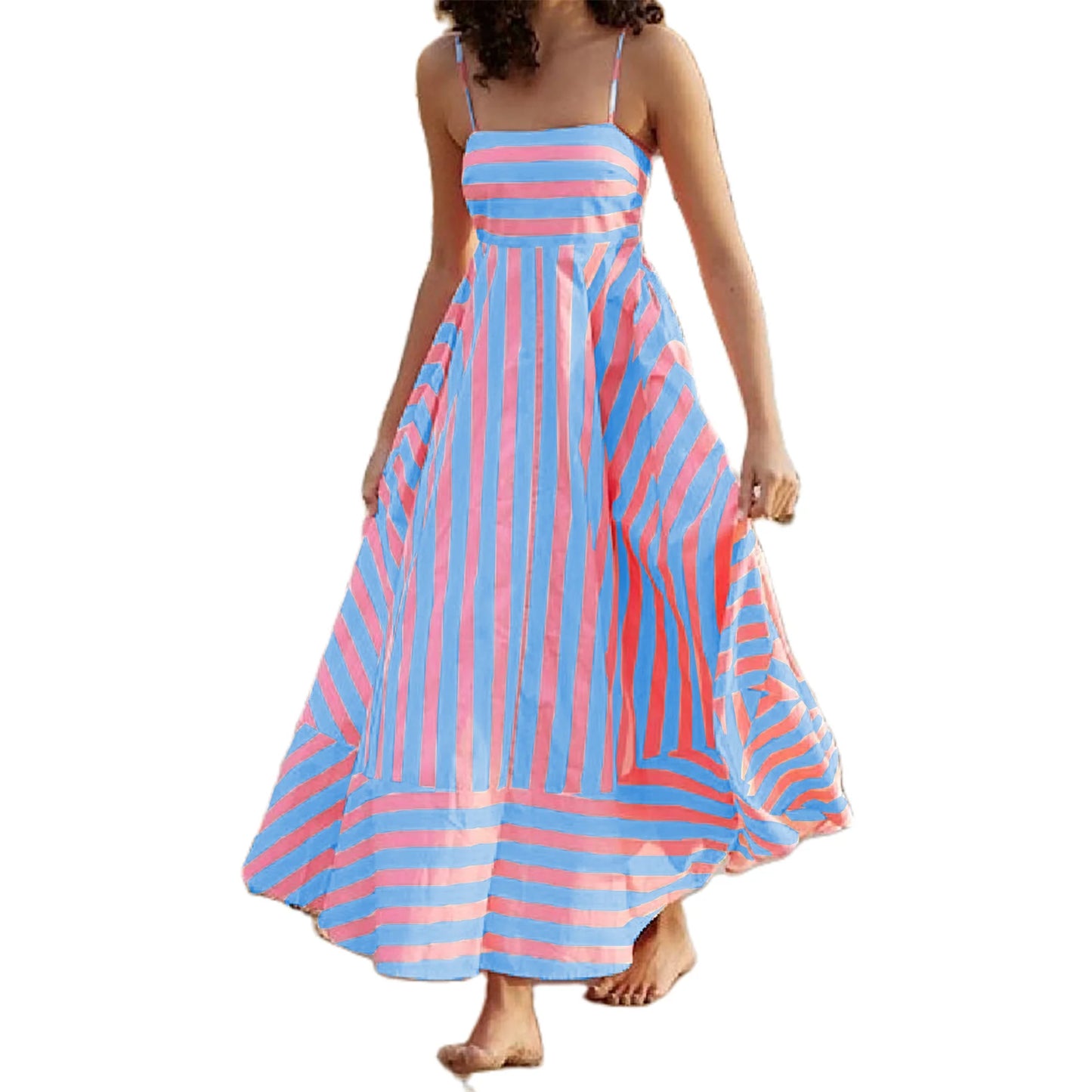 V-Neck Maxi Dress Boho Floral Print Sleeveless Flowy A-Line Beach Party Dress with Pockets