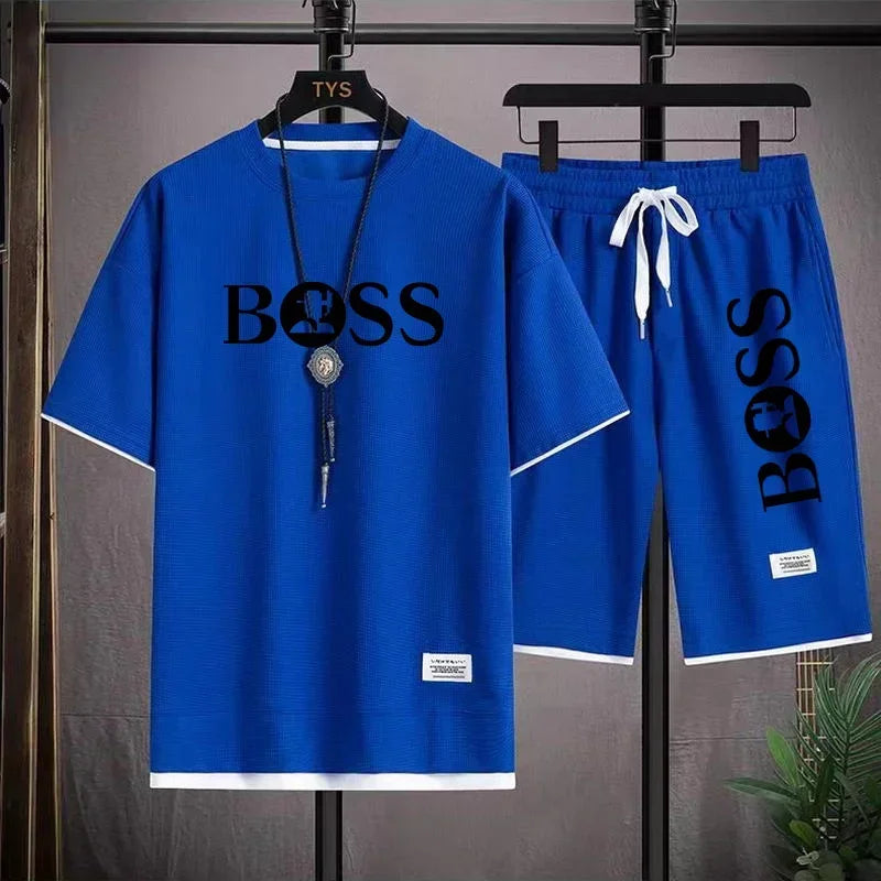 Men's luxury sportswear set casual fitness T-shirt and shorts 2-piece set with short sleeves summer