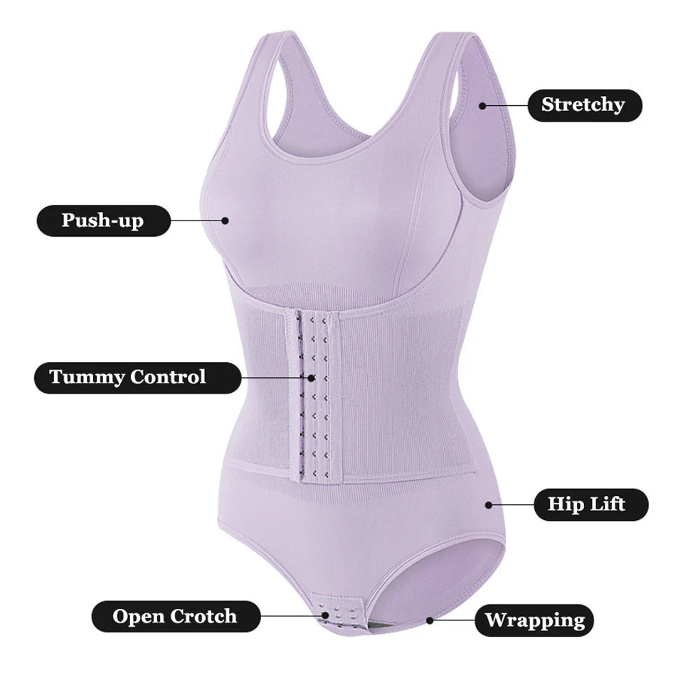 Bodysuit Shapewear With Zipper Belt Women Tummy Control Body Shaper Waist Trainer Slimming Cincher Corset Tops