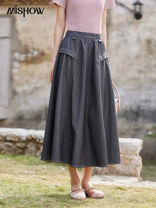 High Waisted A-line  Loose Casual  Skirt