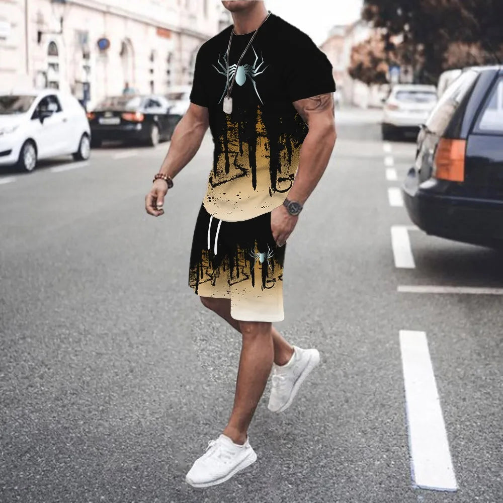 3D Printed Men s Casual Luxury Gradient T-Shirt Shorts Set Tracksuit Male 2 Pieces Fashion Outfit Man Clothing Jogging Suit