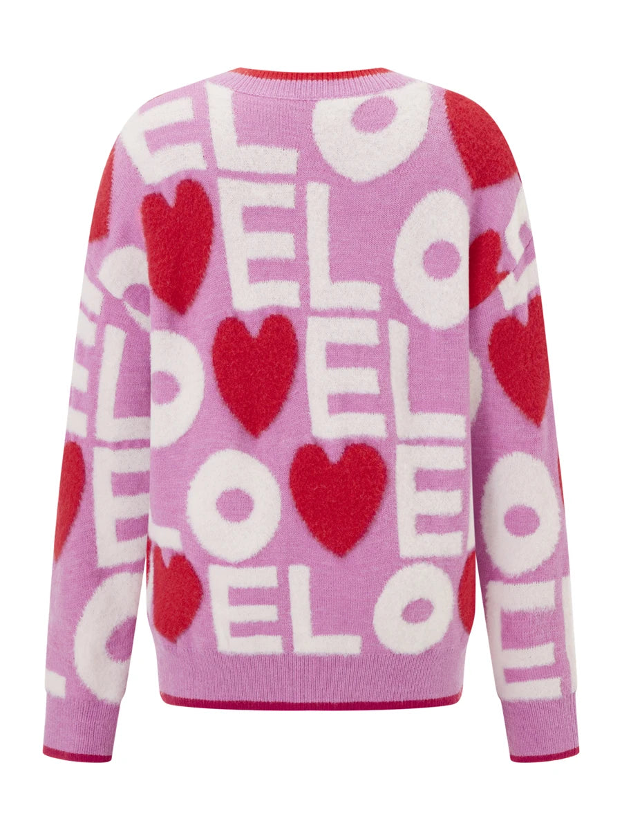 Women s Heart Pattern Knit Sweater with Round Neck and Long Sleeves - Cozy Jacquard Knitwear for Her