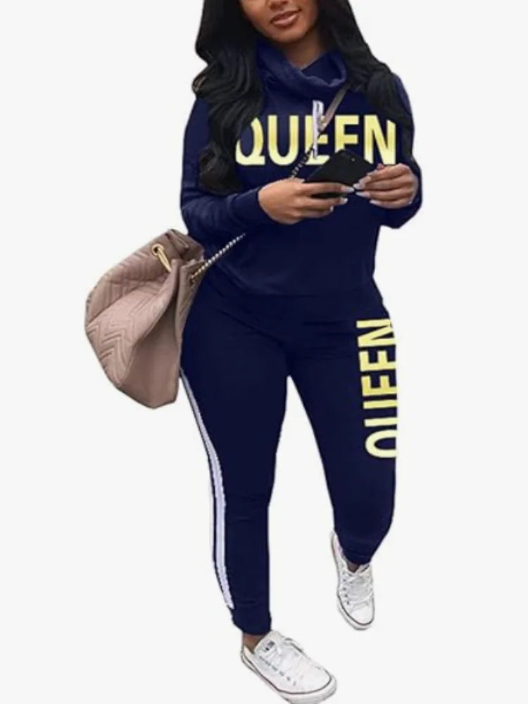 Women Two Piece  Round Neck Pullover Top with Long Pants Casual Outfit