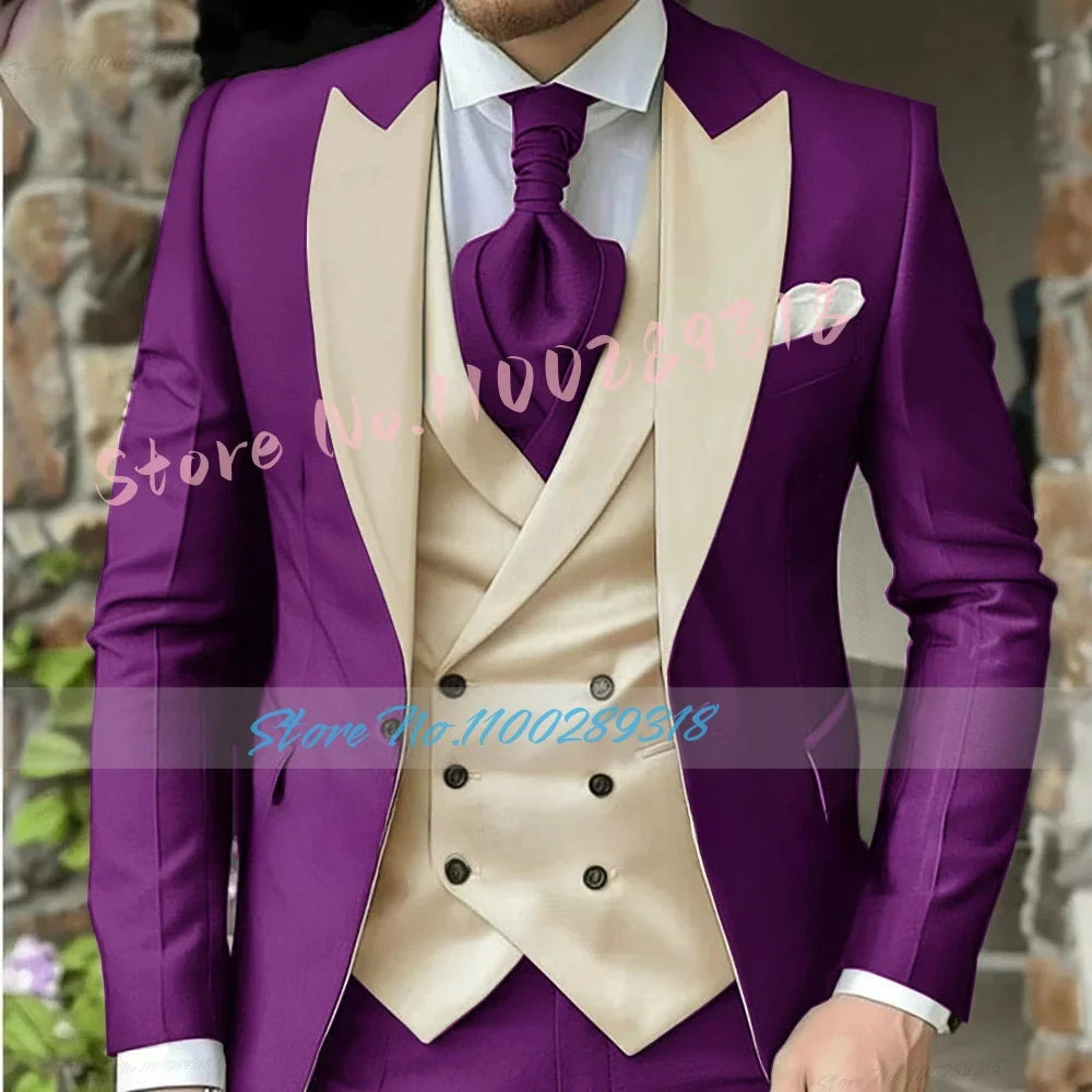 Classic Suits For Men Custom Made 3 Piece Jacket Vest Pants Set Formal Business Tuxedos