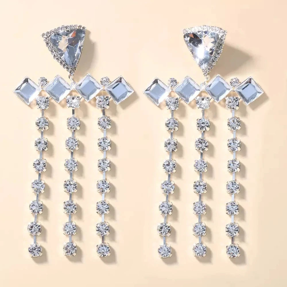 Fashion Crystal Tassel Earrings  Exaggerate Rhinestone Long Drop Earrings