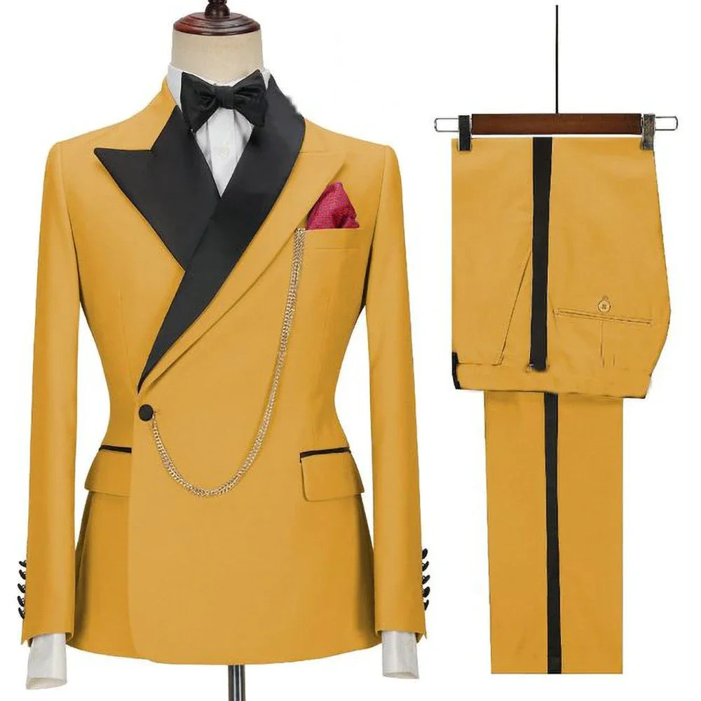 Latest Design Men's Suits Peaked Lapel One Button Casual Male Suit Business Wedding Groom Elegant 2 Piece Blazer Pants
