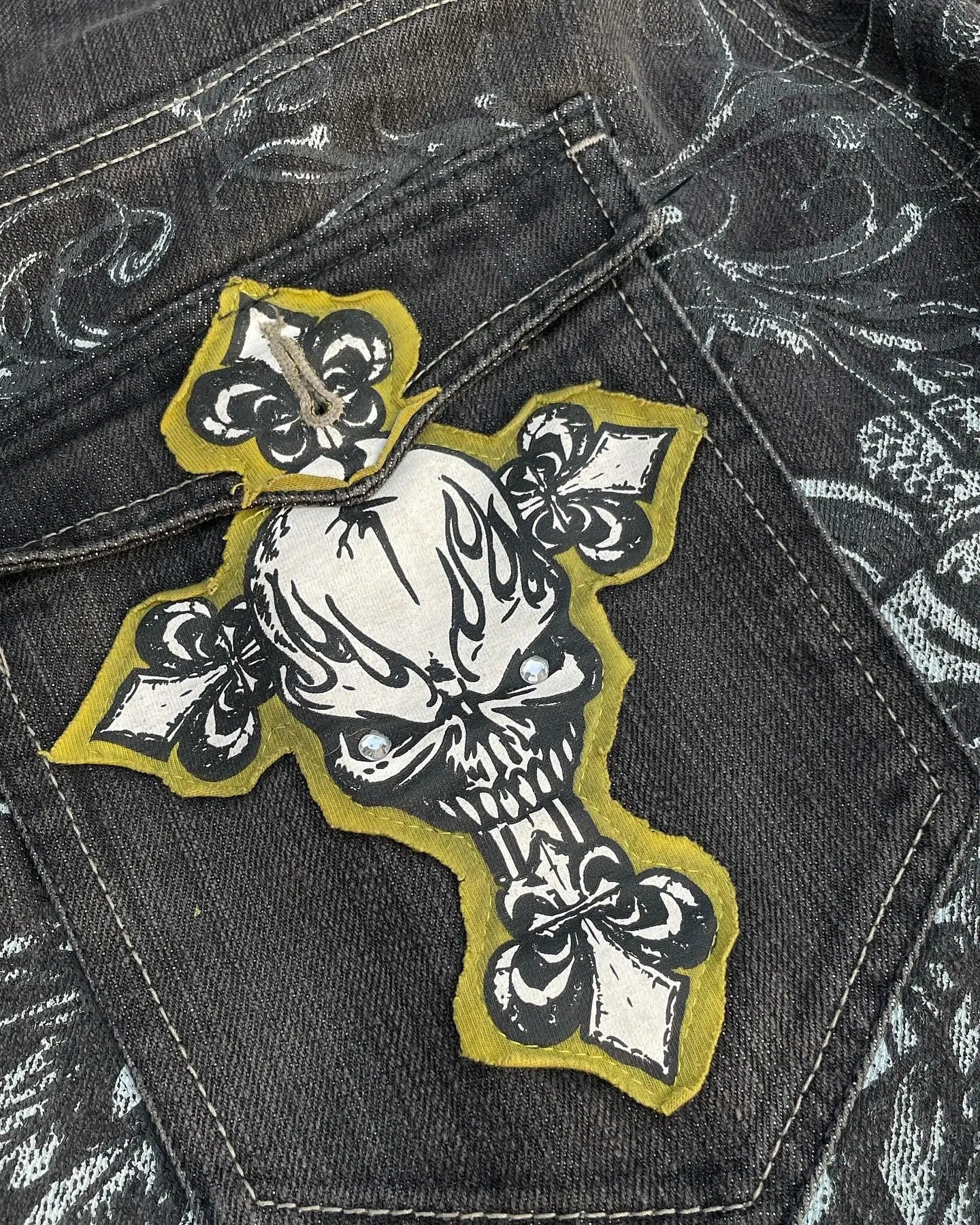 Gothic Retro American Cross Embroidery Patchwork Baggy Jeans  Streetwear Casual Straight Wide-leg Pants