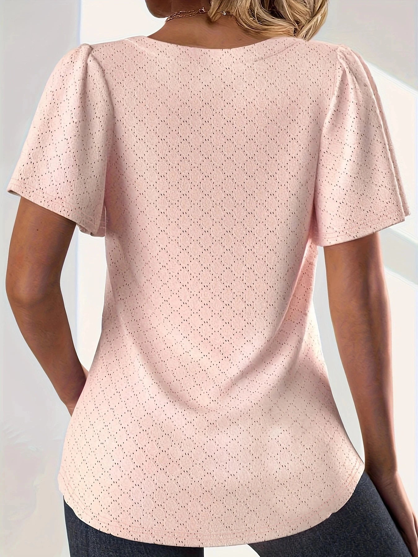 Plus size spring and summer fashionable and elegant hollow tops for women office wear loose ruffle sleeves versatile tops
