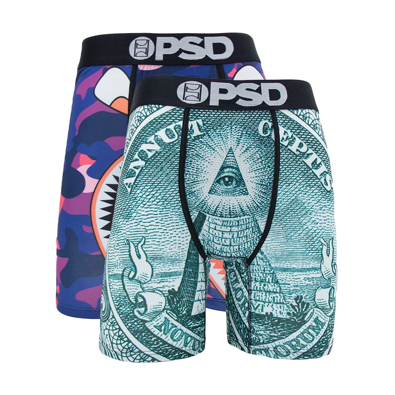 OZPSD 2Pcs Men Boxer Briefs Breathable Mens Underpants Men's Panties Plus Size L-2XL Print Mens Swimming Underwear Sexy Boxers