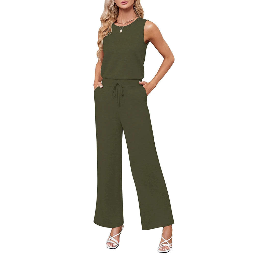 Women Summer Dressy Romper Casual Cotton Blended Crew Neck Romper Solid Color with Pockets Daily Outfit
