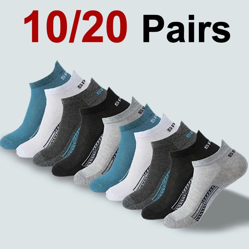 10/20 Pairs Men Short Socks Trendy High-Quality Low Cut Round Neck Ankle Socks Mesh Breathable Sports Casual Men Boat Socks